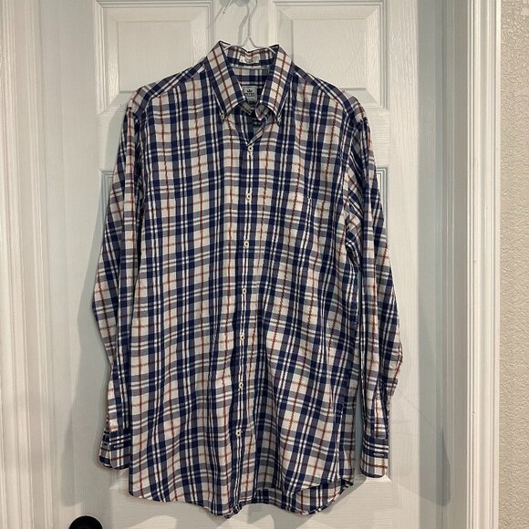 Peter Millar Other - Peter Millar Shirt Mens Medium Blue Orange Check Plaid Button Down Colorful